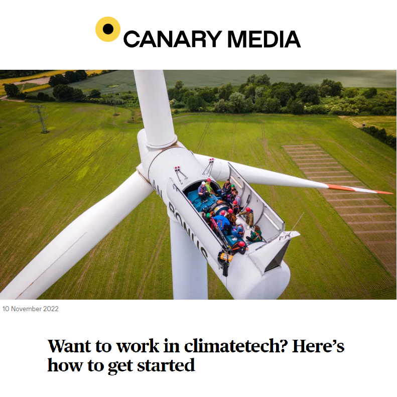Canary Media article on working in climatetech.
